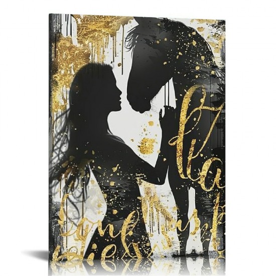 QKZF Rustic Horse Canvas Wall Art Horse and Girl Poster Inspirational Horse Picture for Girl Gift Horse Painting Wall Décor for Bedroom Office Framed Artwork