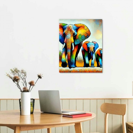 QKZF Textured Canvas Wall Art for Living Room, Canvas Wall Art Framed Oil Painting Elephant Artwork Modern Wall Decor Pictures Bathroom Bedroom Home Office Decor